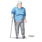 Overweight Woman With Cane