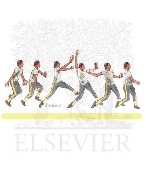 Watermarked preview of unlabeled image: Six phases of softball windmill pitch